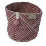 Jute Bag With Pom Pom In Natural And Red 35Cmx35Cm