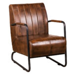 Occasional Brown Leather and steel Chair 58cm x84cm x85cm
