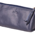 Navy leather pencil bag 21cm x 9cm x 10cm