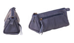 Navy leather pencil bag 21cm x 9cm x 10cm - Image 2