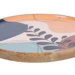 Round Wooden Platter With Leaf Pattern 40Cmx40Cmx3Cm